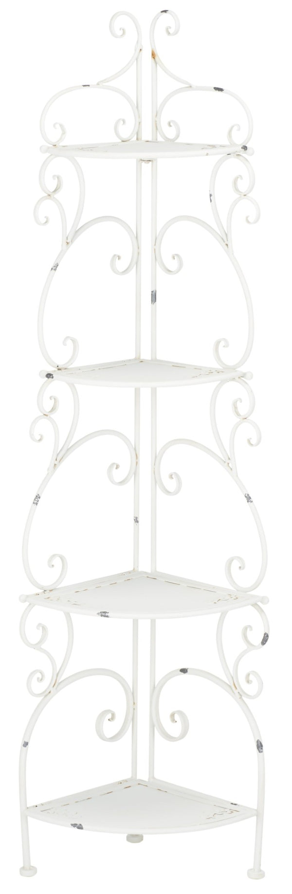 Safavieh TURUCA 4 Tier Corner Shelf Unit - Elegant Space-Saving Storage for Outdoor Living and Garden Décor Antique White PAT5034A