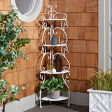 Safavieh Turuca 4 Tier Corner Shelf Unit XII23 Antique White Iron PAT5034A