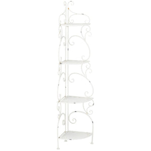 Safavieh TURUCA 4 Tier Corner Shelf Unit - Elegant Space-Saving Storage for Outdoor Living and Garden Décor Antique White PAT5034A