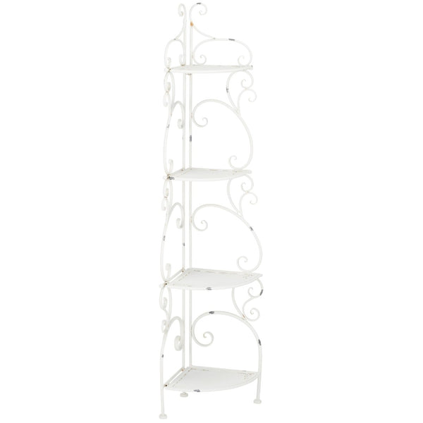 Safavieh TURUCA 4 Tier Corner Shelf Unit - Elegant Space-Saving Storage for Outdoor Living and Garden Décor Antique White PAT5034A