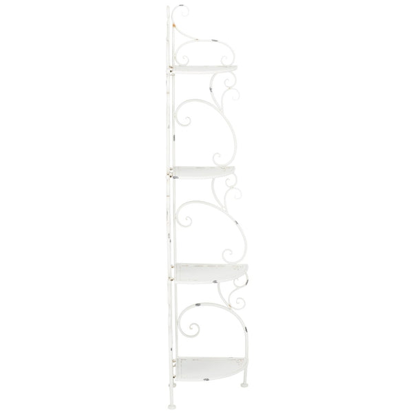 Safavieh TURUCA 4 Tier Corner Shelf Unit - Elegant Space-Saving Storage for Outdoor Living and Garden Décor Antique White PAT5034A