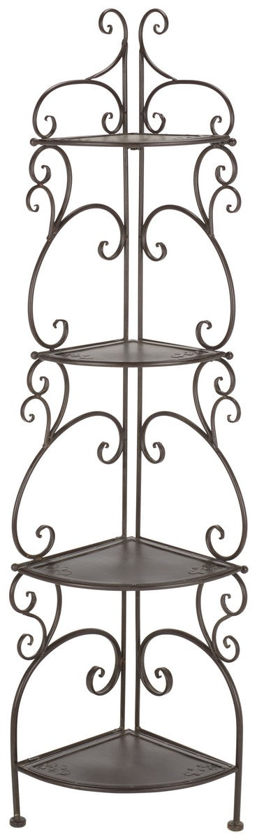 Safavieh Turuca 4 Tier Corner Shelf Unit XII23 Rustic Brown Iron PAT5034B