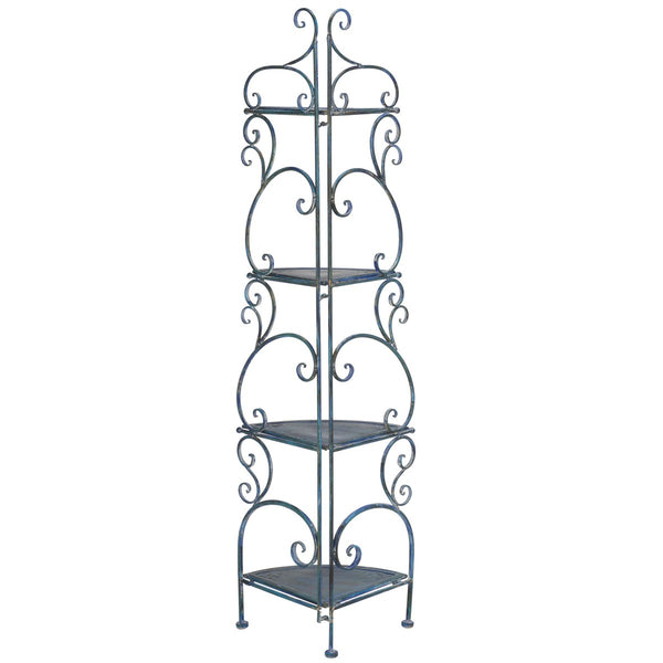 Safavieh Turuca 4 Tier Corner Shelf Unit XII23 Mossy Blue Iron PAT5034C