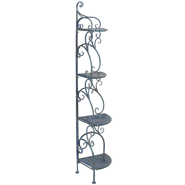 Safavieh Turuca 4 Tier Corner Shelf Unit XII23 Mossy Blue Iron PAT5034C