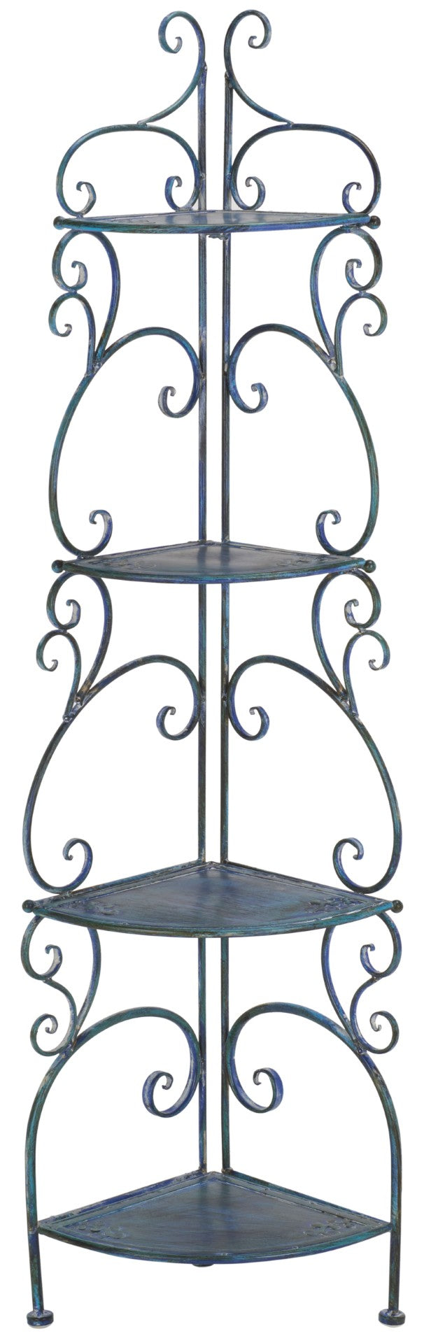 Safavieh TURUCA 4 Tier Corner Shelf Unit - Elegant Space-Saving Storage for Outdoor Living and Garden Décor Mossy Blue / - PAT5034C