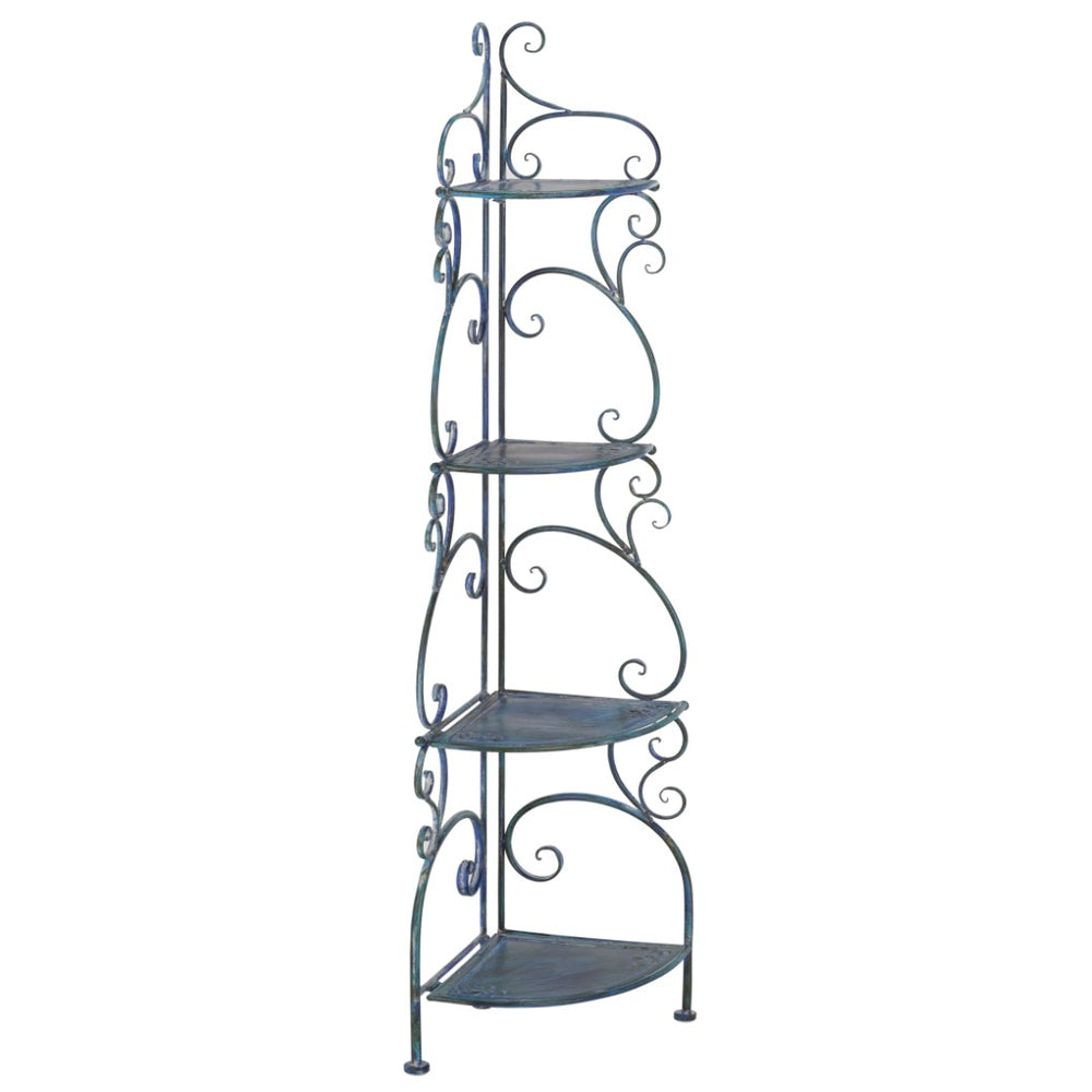 Safavieh TURUCA 4 Tier Corner Shelf Unit - Elegant Space-Saving Storage for Outdoor Living and Garden Décor Mossy Blue / - PAT5034C