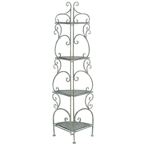 Safavieh Turuca 4 Tier Corner Shelf Unit XII23 Antique Green Iron PAT5034D