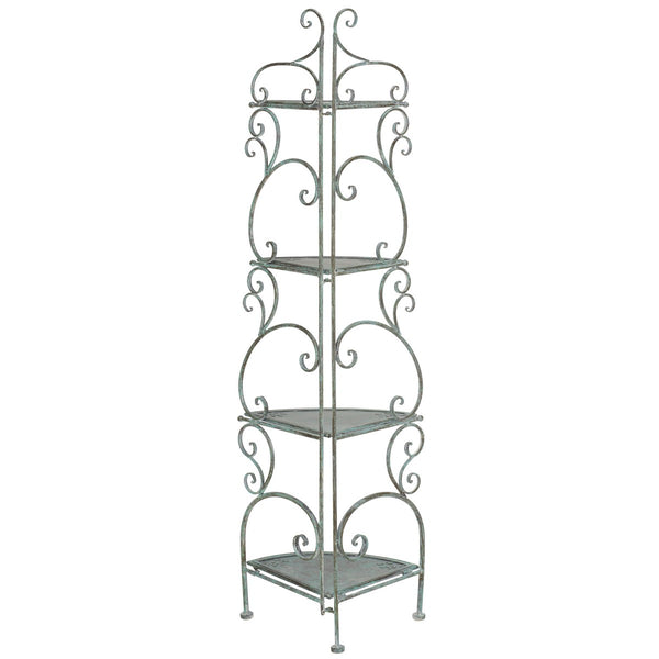 Safavieh Turuca 4 Tier Corner Shelf Unit XII23 Antique Green Iron PAT5034D