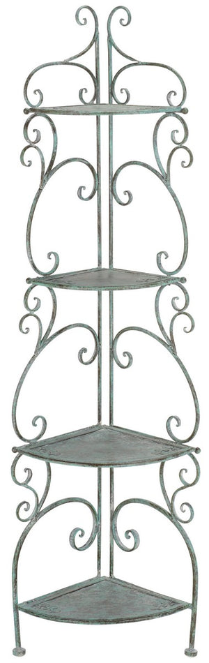 Safavieh Turuca 4 Tier Corner Shelf Unit XII23 Antique Green Iron PAT5034D