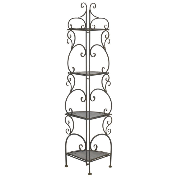 Safavieh Turuca 4 Tier Corner Shelf Unit XII23 Anitique Black Iron PAT5034E