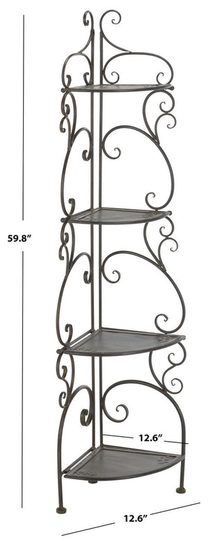 Safavieh Turuca 4 Tier Corner Shelf Unit XII23 Anitique Black Iron PAT5034E