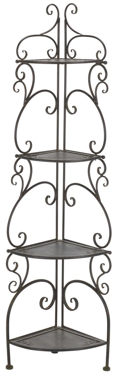 Safavieh Turuca 4 Tier Corner Shelf Unit XII23 Anitique Black Iron PAT5034E