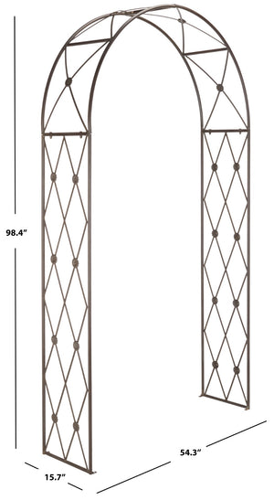 Safavieh ATTICUS Archway - Elegant Iron Garden Entrance with Classic Latticework for Climbing Plants & Vines Rustic Brown PAT5035B