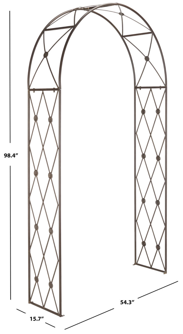 Safavieh ATTICUS Archway - Elegant Iron Garden Entrance with Classic Latticework for Climbing Plants & Vines Rustic Brown PAT5035B