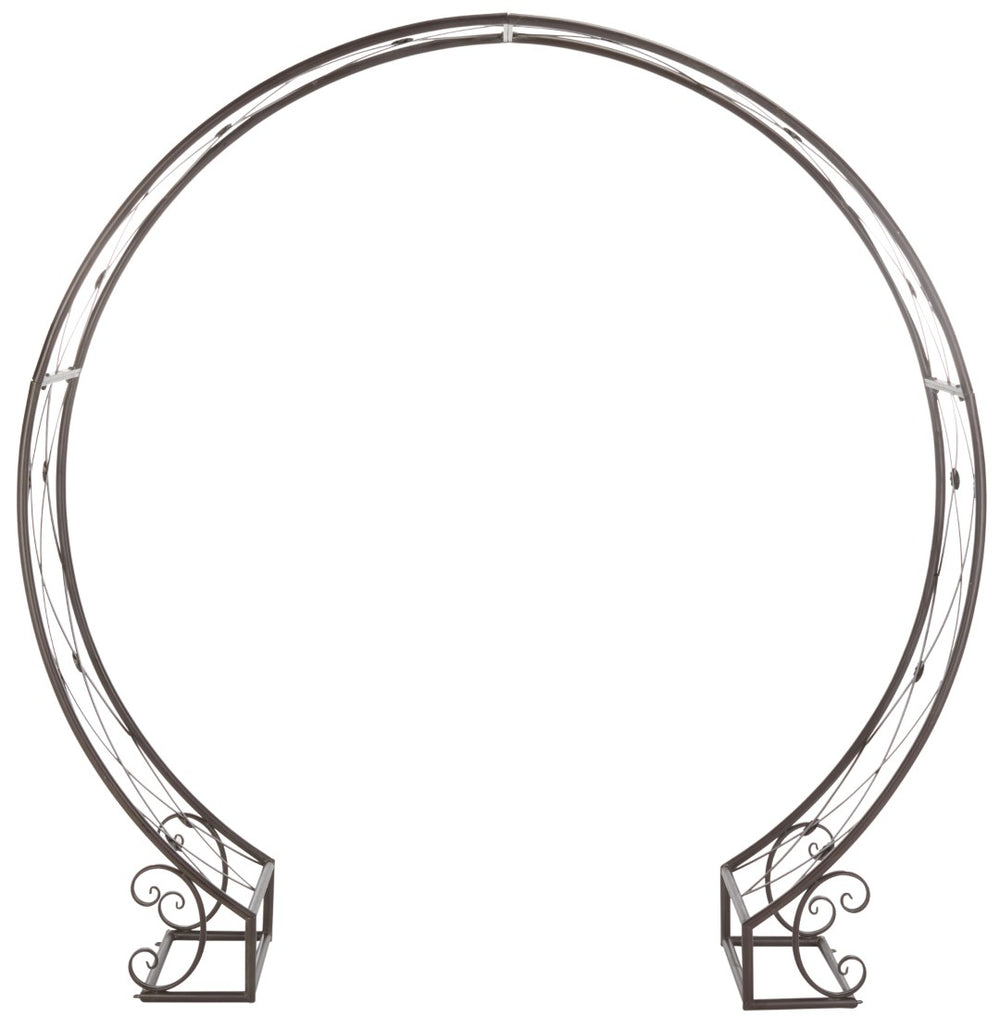 Safavieh MIZELL Moon Gateway - Elegant Iron Arbor for Garden Entrances, Vines, and Outdoor Charm Rustic Brown PAT5036B