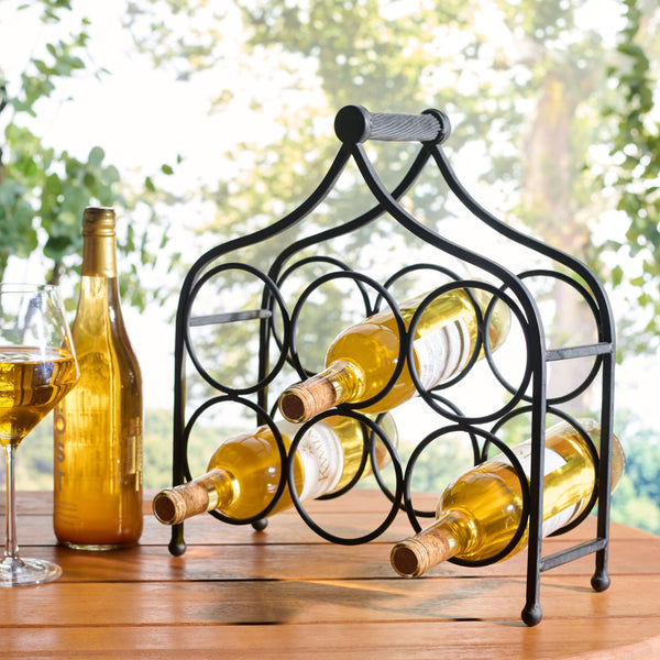 Safavieh Floyd Elegant Wine Bottle Holder - Durable Metal Design For Sophisticated Outdoor Spaces And Decor Black 100% Iron Pat5042e