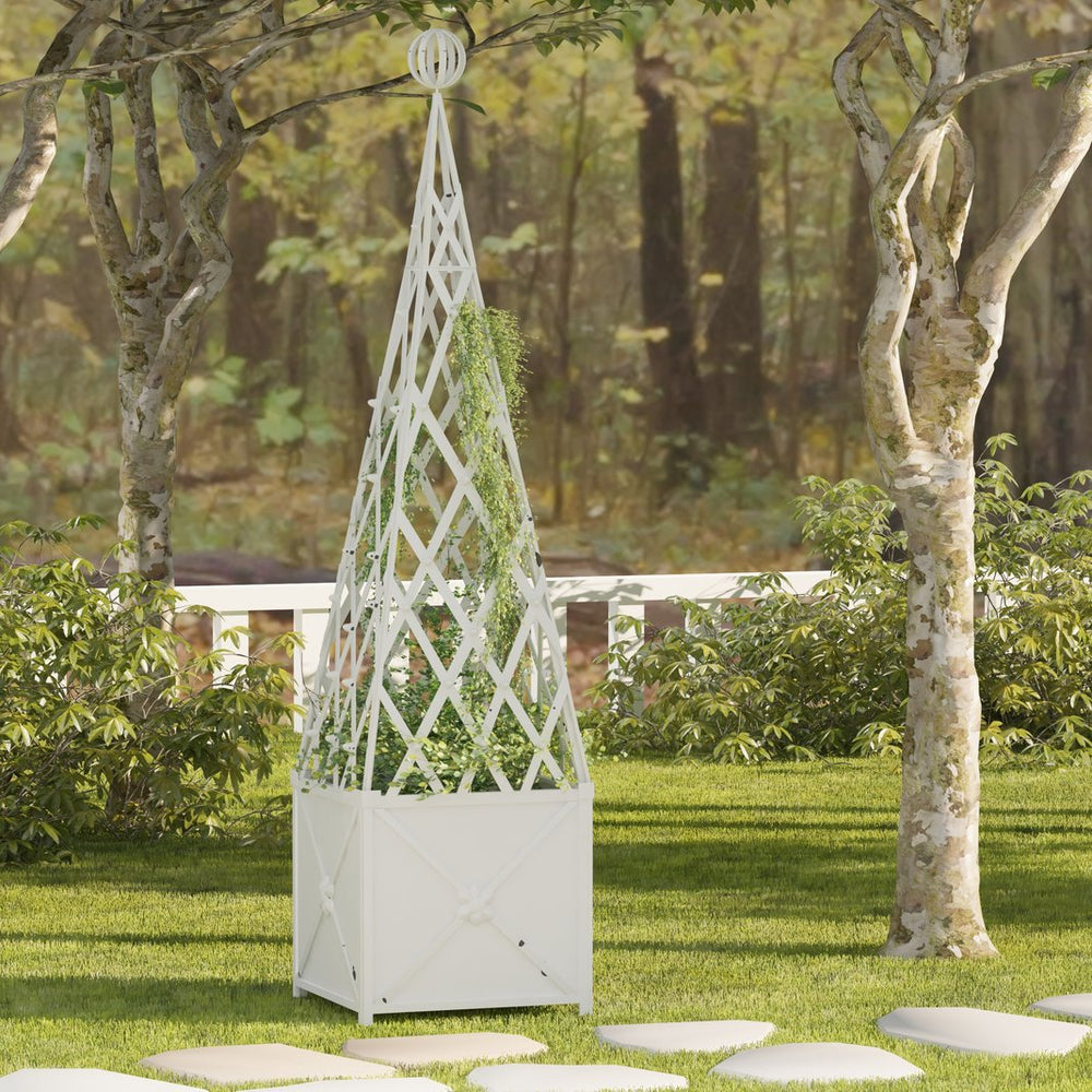 Safavieh Caledonia Trellis Planter – Antique White Metal Outdoor Furniture For Chic Patios And Gardens Antique White 100% Iron Pat5048a