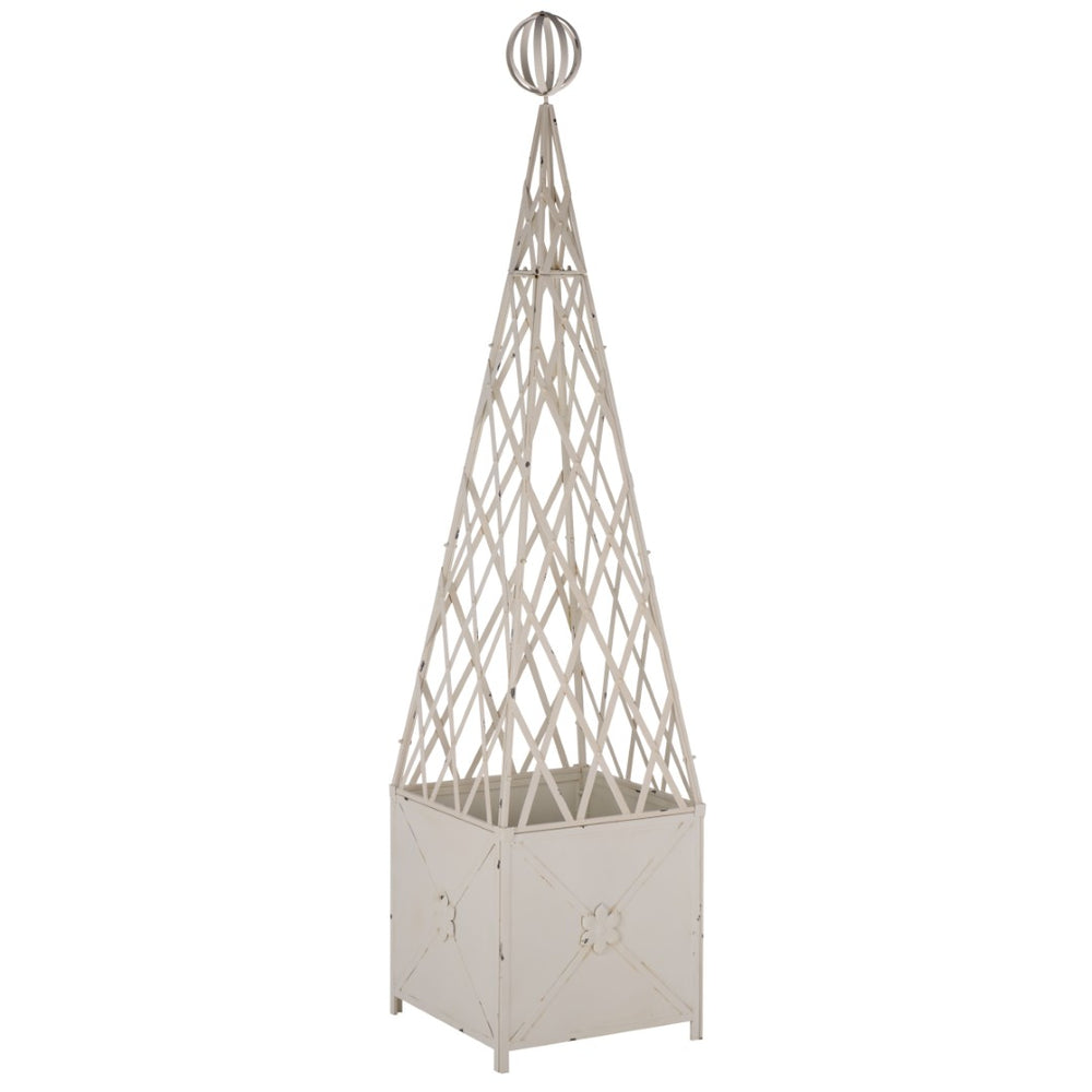 Safavieh CALEDONIA Trellis Planter - Elegant Vertical Support for Climbing Plants, Durable Iron Design for Outdoors Antique White PAT5048A
