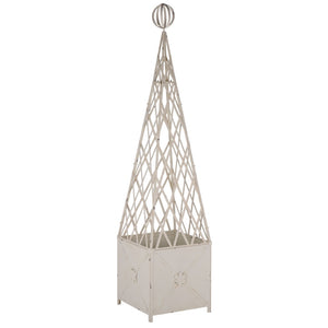 Safavieh CALEDONIA Trellis Planter - Elegant Vertical Support for Climbing Plants, Durable Iron Design for Outdoors Antique White PAT5048A