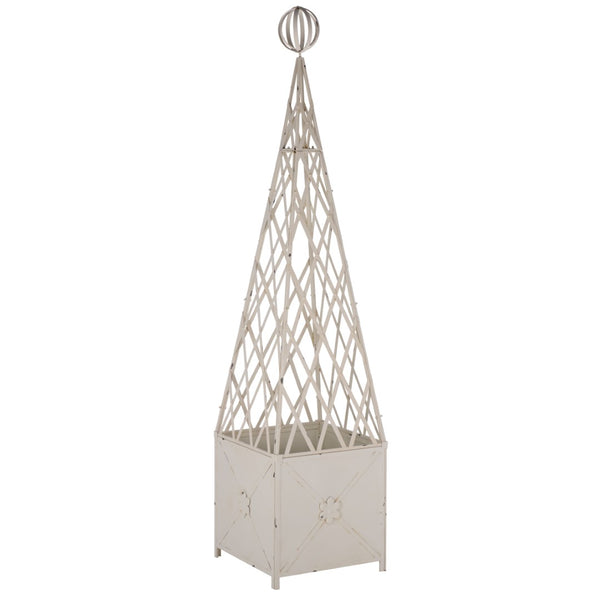 Safavieh CALEDONIA Trellis Planter - Elegant Vertical Support for Climbing Plants, Durable Iron Design for Outdoors Antique White PAT5048A