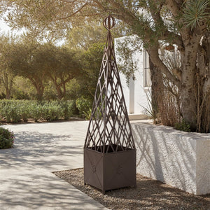 Safavieh CALEDONIA Trellis Planter - Elegant Vertical Support for Climbing Plants, Durable Iron Design for Outdoors Rustic Brown PAT5048B