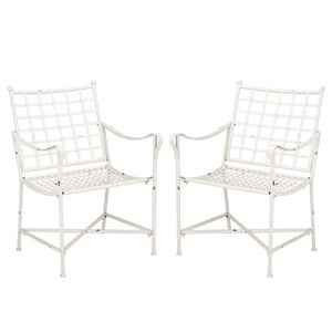 Safavieh Caledonia Outdoor Lounge Chair Set of 2 Powder Coated Metal Garden Patio Seating Antique White PAT5049A-SET2