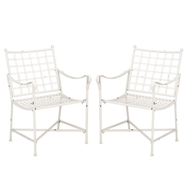 Safavieh Caledonia Outdoor Lounge Chair Set of 2 Powder Coated Metal Garden Patio Seating Antique White PAT5049A-SET2