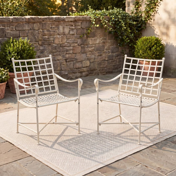 Safavieh Caledonia Outdoor Lounge Chair Set of 2 Powder Coated Metal Garden Patio Seating Antique White PAT5049A-SET2