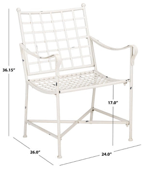 Safavieh Caledonia Outdoor Lounge Chair Set of 2 Powder Coated Metal Garden Patio Seating Antique White PAT5049A-SET2