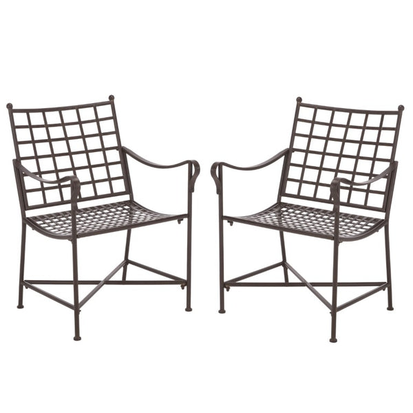 Safavieh Caledonia Outdoor Lounge Chair Set of 2 Powder Coated Metal Garden Patio Seating Rustic Brown PAT5049B-SET2