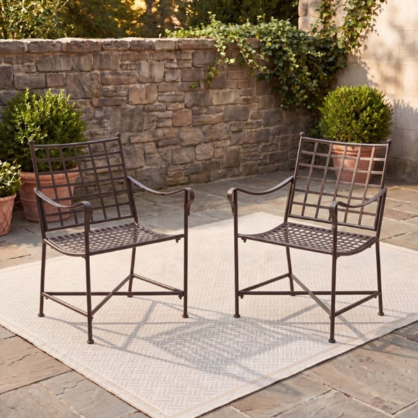 Safavieh Caledonia Outdoor Lounge Chair Set of 2 Powder Coated Metal Garden Patio Seating Rustic Brown PAT5049B-SET2