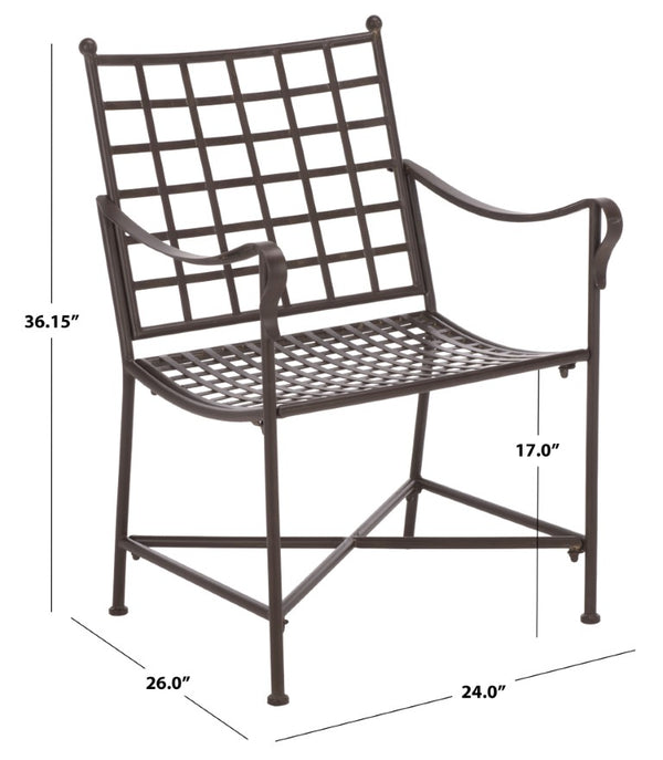 Safavieh Caledonia Outdoor Lounge Chair Set of 2 Powder Coated Metal Garden Patio Seating Rustic Brown PAT5049B-SET2