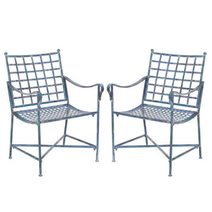 Safavieh Caledonia Outdoor Lounge Chair Set of 2 Powder Coated Metal Garden Patio Seating Mossy Blue PAT5049C-SET2