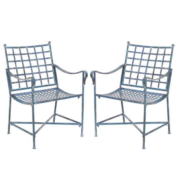 Safavieh Caledonia Outdoor Lounge Chair Set of 2 Powder Coated Metal Garden Patio Seating Mossy Blue PAT5049C-SET2