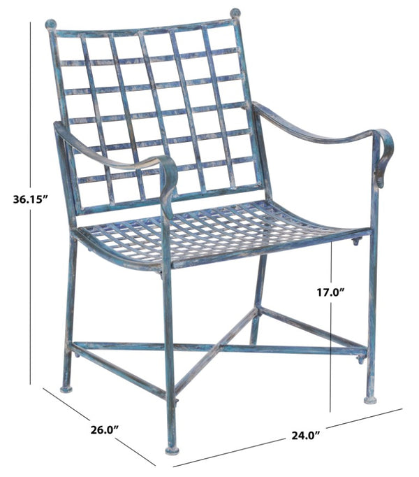 Safavieh Caledonia Outdoor Lounge Chair Set of 2 Powder Coated Metal Garden Patio Seating Mossy Blue PAT5049C-SET2