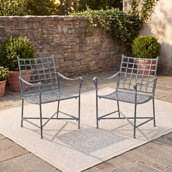 Safavieh Caledonia Outdoor Lounge Chair Set of 2 Powder Coated Metal Garden Patio Seating Mossy Blue PAT5049C-SET2