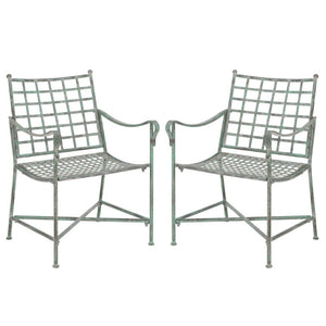 Safavieh Caledonia Outdoor Lounge Chair Set of 2 Powder Coated Metal Garden Patio Seating Antique Green PAT5049D-SET2