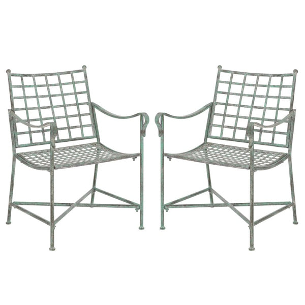 Safavieh Caledonia Outdoor Lounge Chair Set of 2 Powder Coated Metal Garden Patio Seating Antique Green PAT5049D-SET2