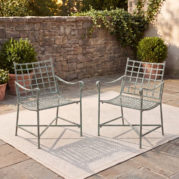 Safavieh Caledonia Outdoor Lounge Chair Set of 2 Powder Coated Metal Garden Patio Seating Antique Green PAT5049D-SET2
