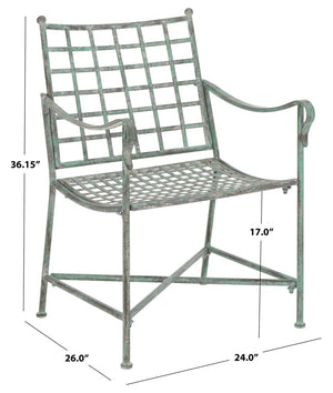 Safavieh Caledonia Outdoor Lounge Chair Set of 2 Powder Coated Metal Garden Patio Seating Antique Green PAT5049D-SET2