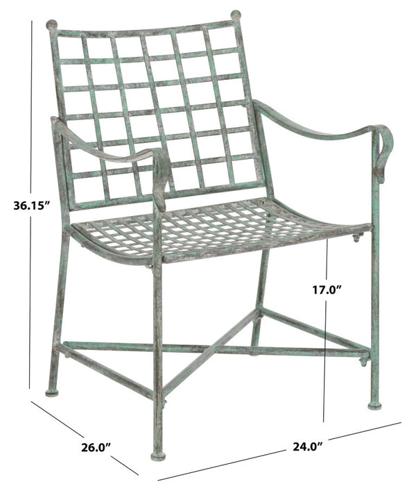 Safavieh Caledonia Outdoor Lounge Chair Set of 2 Powder Coated Metal Garden Patio Seating Antique Green PAT5049D-SET2