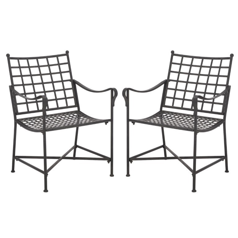 Safavieh Caledonia Outdoor Lounge Chair Set of 2 Powder Coated Metal Garden Patio Seating Black PAT5049E-SET2