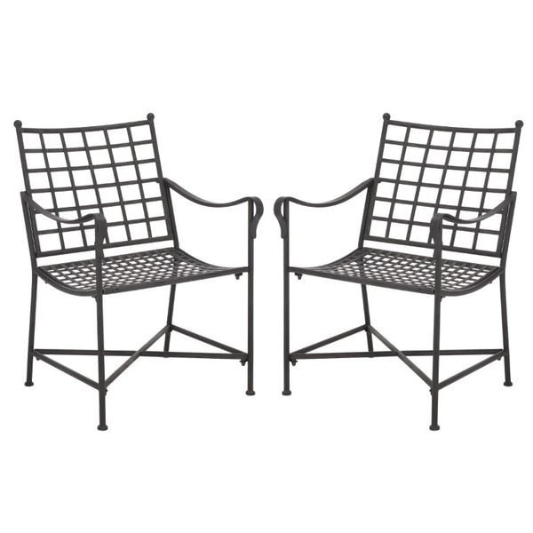 Safavieh Caledonia Outdoor Lounge Chair Set of 2 Powder Coated Metal Garden Patio Seating Black PAT5049E-SET2