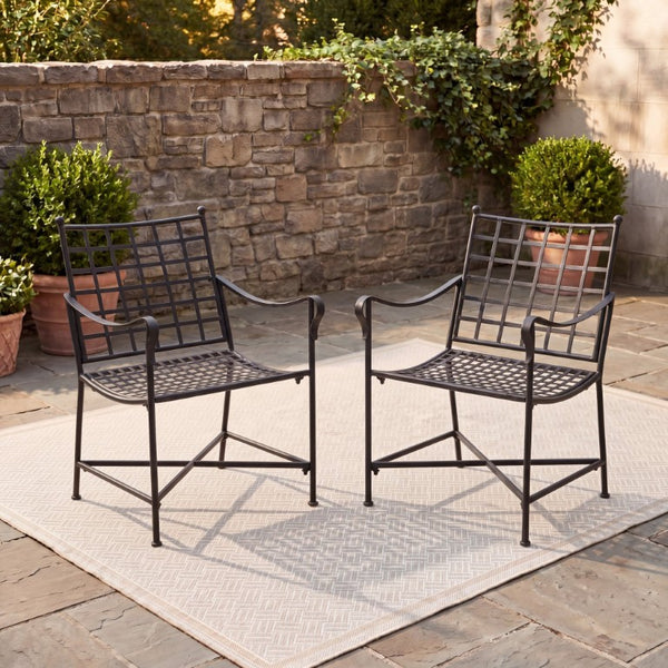 Safavieh Caledonia Outdoor Lounge Chair Set of 2 Powder Coated Metal Garden Patio Seating Black PAT5049E-SET2