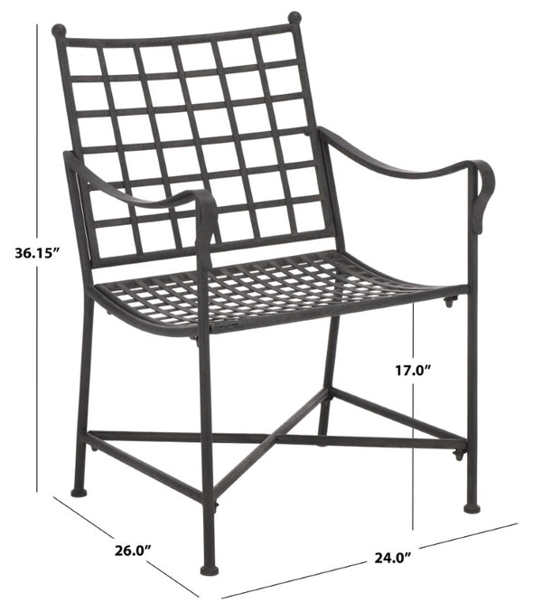 Safavieh Caledonia Outdoor Lounge Chair Set of 2 Powder Coated Metal Garden Patio Seating Black PAT5049E-SET2