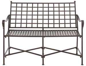Safavieh Caledonia Outdoor Iron Bench Scrollwork Loveseat for Garden Patio or Balcony Brown PAT5050B