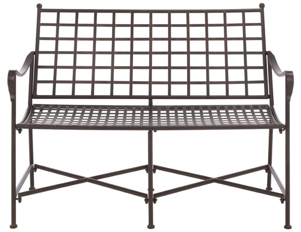 Safavieh Caledonia Outdoor Iron Bench Scrollwork Loveseat for Garden Patio or Balcony Brown PAT5050B