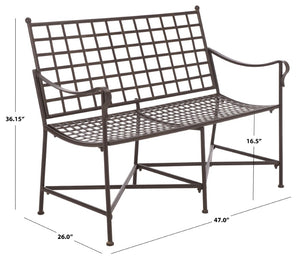 Safavieh Caledonia Outdoor Iron Bench Scrollwork Loveseat for Garden Patio or Balcony Brown PAT5050B