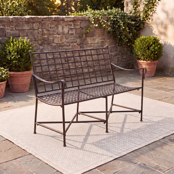 Safavieh Caledonia Outdoor Iron Bench Scrollwork Loveseat for Garden Patio or Balcony Brown PAT5050B
