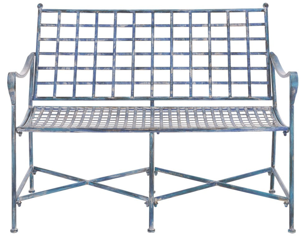 Safavieh Caledonia Outdoor Iron Bench Scrollwork Loveseat for Garden Patio or Balcony Blue PAT5050C
